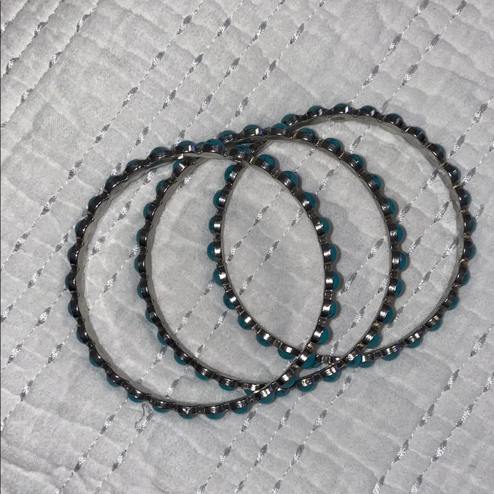 Turquoise Silver Beaded Bracelets - Picture 2 of 3